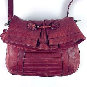 Marc New York Red Leather Foldover‎ Crossbody Bag Brass Hardware Leather Charm